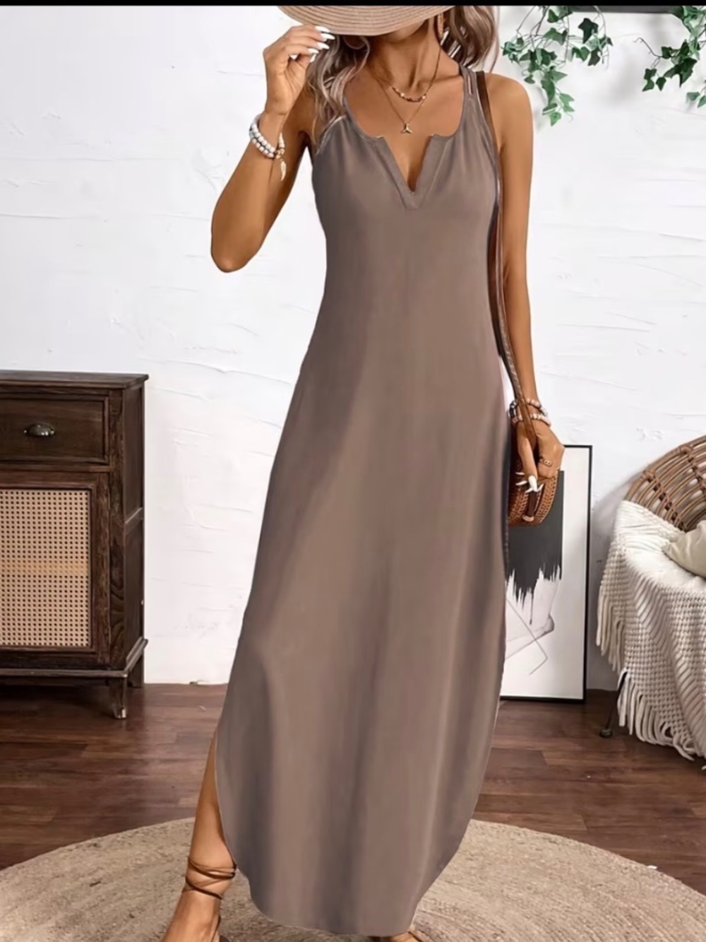 Robe Camisole Femme Col V Unie – Style Printemps/Été Décontracté